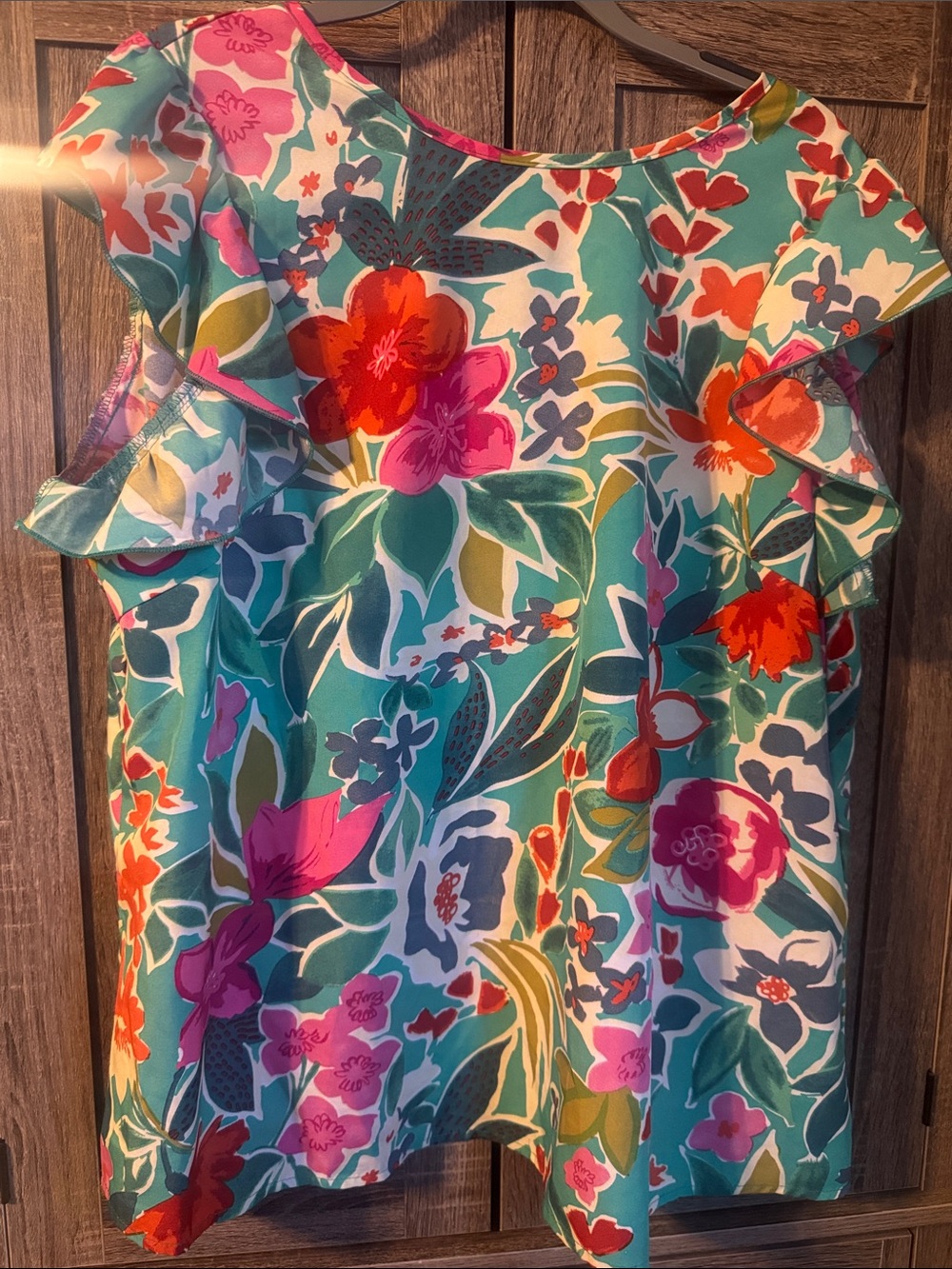 Floral Ruffle Sleeve Women's Top - Tropical Print
